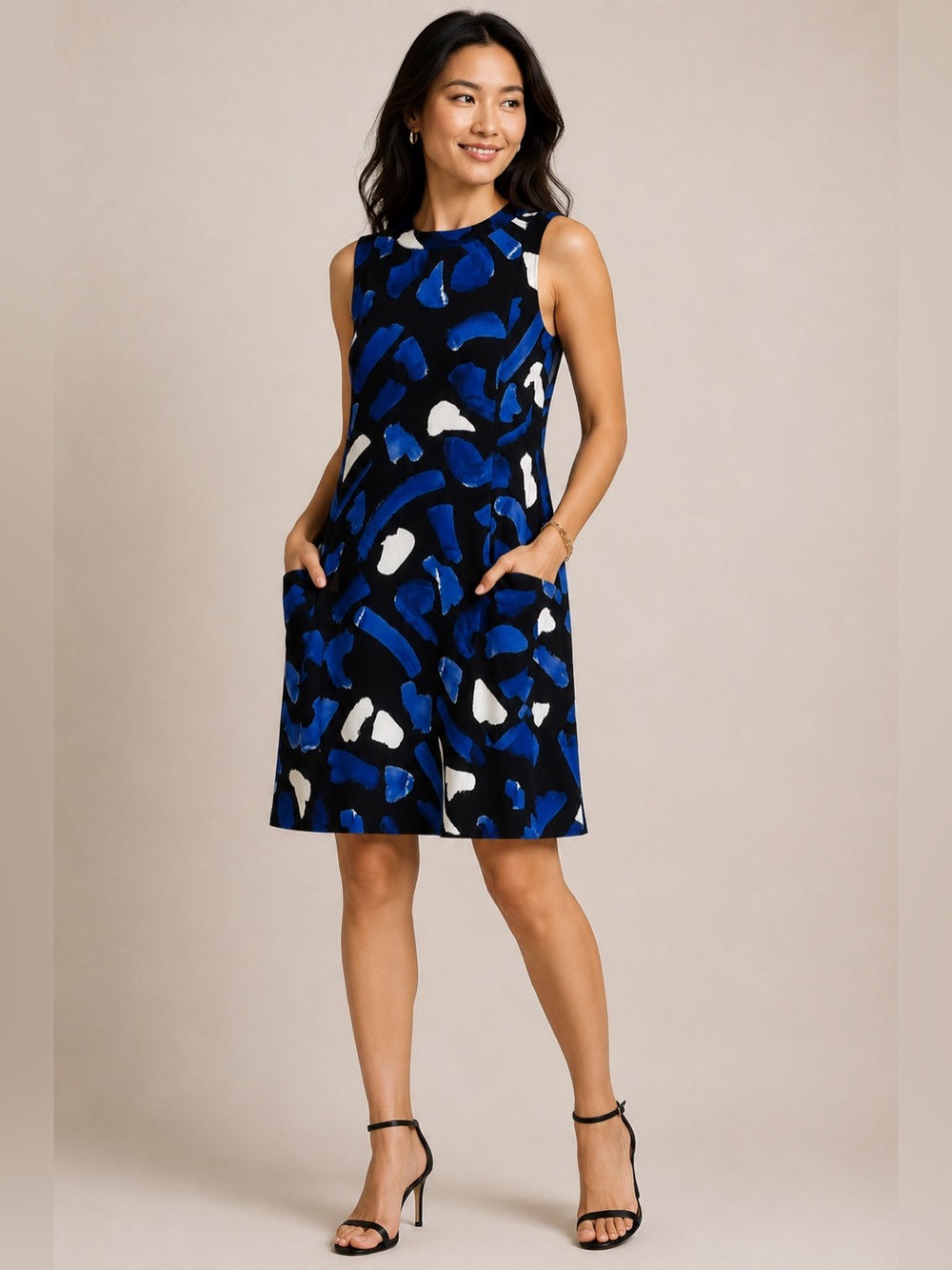 Jason Wu GREY Size 0 Abstract Brushstroke Sleeveless Pocket Midi Dress